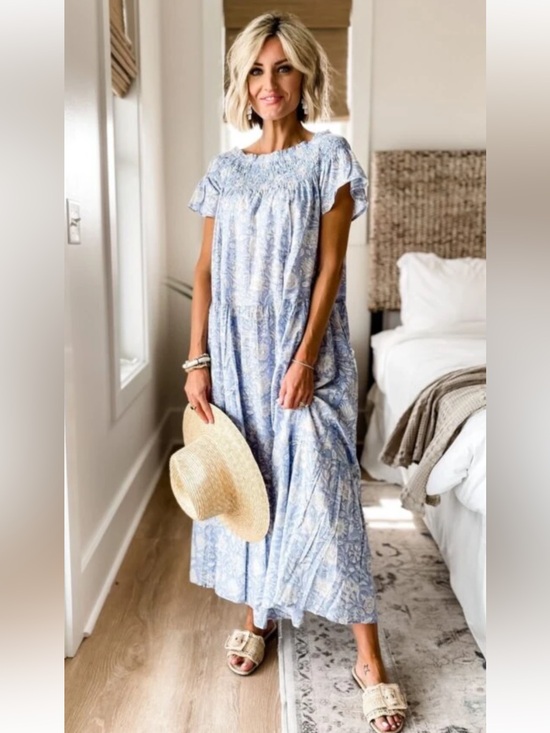 Marea By Liz Joy Dresses & Skirts - Marea Block Print Tiered Maxi Dress Size S